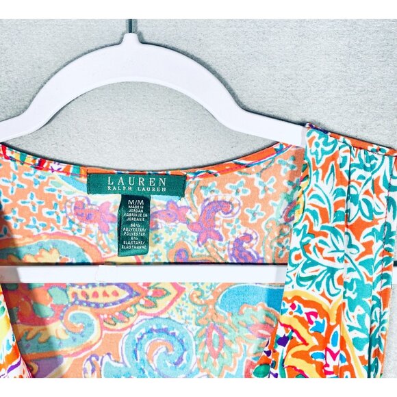 Lauren Ralph Lauren Dress Womens M Pink Paisley Faux Wrap Midi Resort - Picture 4 of 11